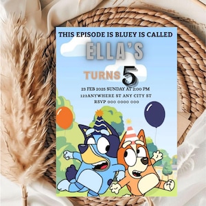 Printable Bluey Birthday Invitation Template, Bluey Editable Birthday Invite, Bluey Kids Birthday Party Invite, Blue Dog Birthday Invite.