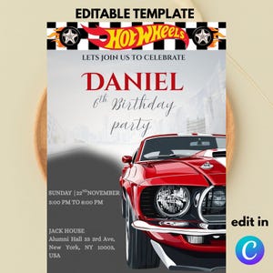 Hot Wheels Geburtstagseinladungsvorlage: Bearbeitbare Autoparty einladen (Digitaler Download, 13x18 PDF