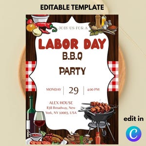 Editable Labor Day BBQ Party Invitation Template (5x7 Digital Download)
