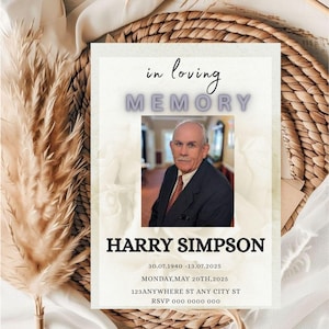 Editable Celebration of life Invitation Template, Digital Funeral Invite, Memorial Service Invite, Funeral Announcement Program Invitation.
