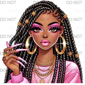 Black Girl With Locs Png- Afro Locs - Commercial Use -Dreadlocks Clipart Pink clothes