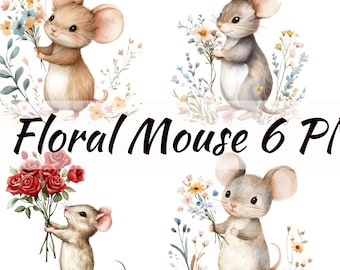 Bloemen muis clipartbundel clipart-aquarel muis commercieel gebruik png-bloemenmuis