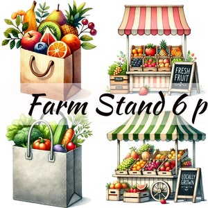 Puesto de granja Clipart - Puesto de mercado de agricultores - Colección comercial Frutas y verduras frescas para uso comercial
