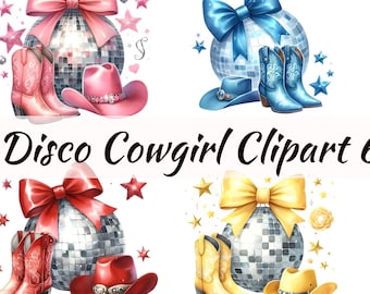 Clipart de vaquera disco PNG: diseños de vaquera occidental con lazo coqueto para uso comercial