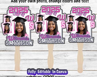 Grad Fan Template, Graduation Template, Paddle Fan Template, Custom Grad Fan, Drag And Drop Canva, Editable Template,