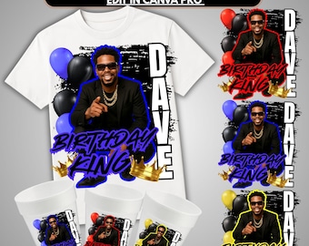 Birthday King T Shirt Canva Template Design Styrofoam Cup Stickers Cup Design Editable Template Men Birthday Design Custom Tee Shirt