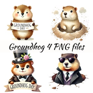 Groundhog Clipart Png- Watercolor Clipart Happy Groundhog Day Commercial Use