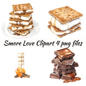 Smore Love Clipart- Aquarela Smores Food Art Uso Comercial PNG Fogueira Digital
