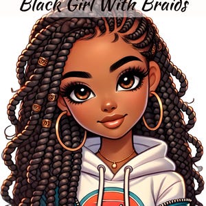 Black Girl With Braids Clip Art- Commercial use- African American Braids