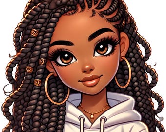 Black Girl With Braids Clip Art- Commercial use- African American Braids