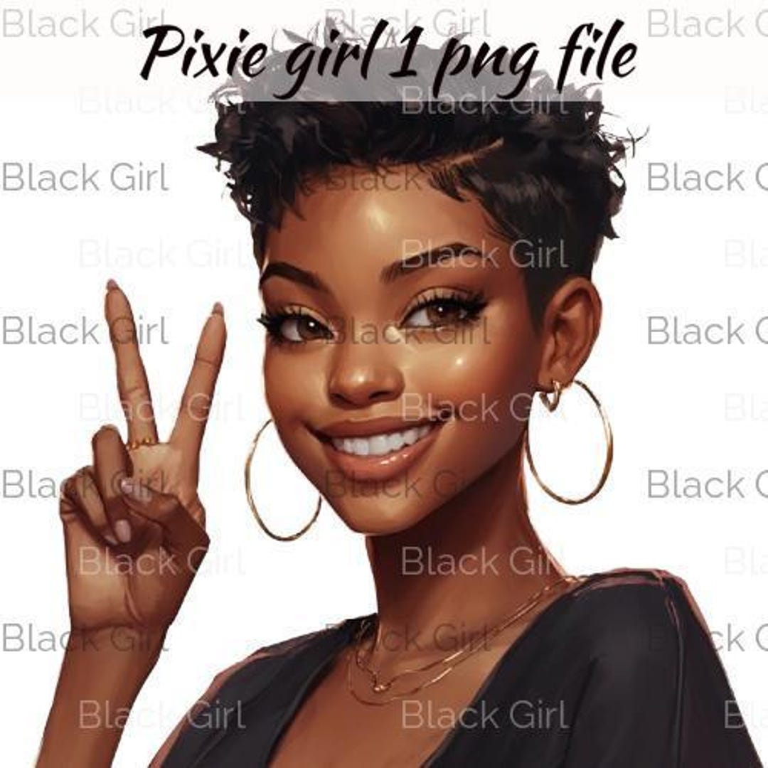 Black Girl With Pixie Cut PNG Blac Girl With Peace Sign Collection - Etsy
