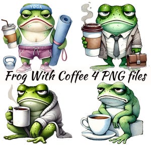 Clipart café grenouille PNG - grenouille grincheuse - animaux rigolos-usage commercial