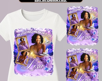 in loving memory shirt in purple Memorial Photo Shirt,, Custom Memorial Canva Template ,Memorial Background, In Loving Memory Of, Memorial