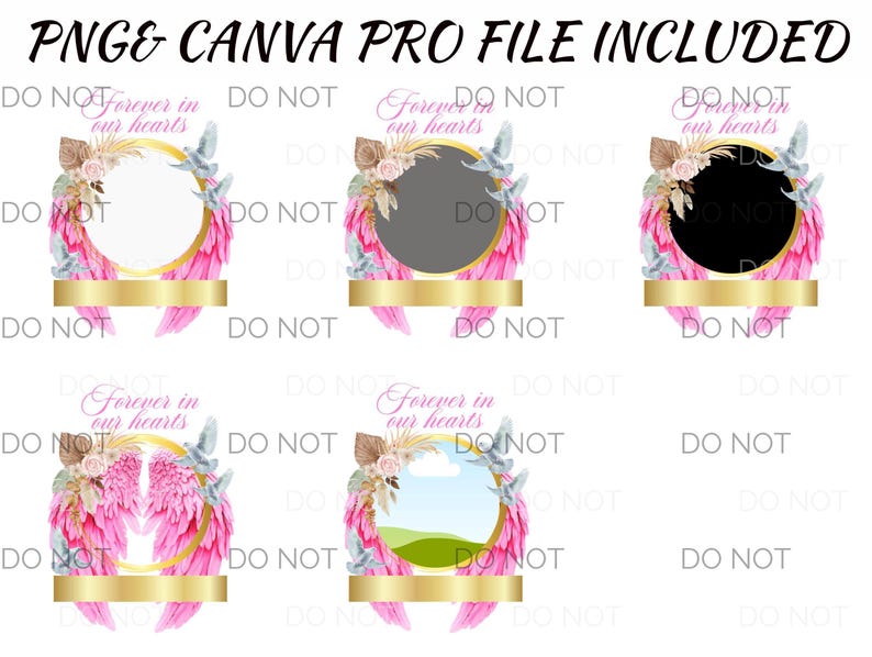 Forever In Our Hearts Png & Canva Photo Frame Template Pink Wings In Loving Memory, Memorial Background, In Memory Of In Our Heart Rest In