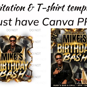 Club Flyer For Men T shirt Design Canva Template Birthday Invitation, Birthday Party Flyer, Male Birthday Flyer, Birthday Bash Personalized