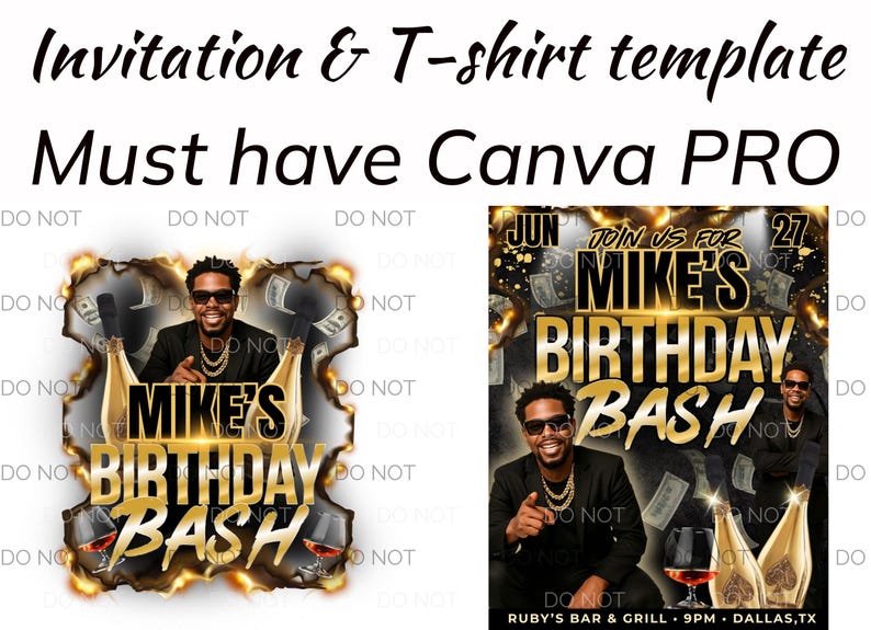 Club Flyer For Men T shirt Design Canva Template Birthday Invitation, Birthday Party Flyer, Male Birthday Flyer, Birthday Bash Personalized