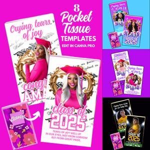 Graduation Pocket Tissue for canva Editable Template Tissue Bundle Happy Tears Printable Party Favors Grad Ceremony Tissue Packs