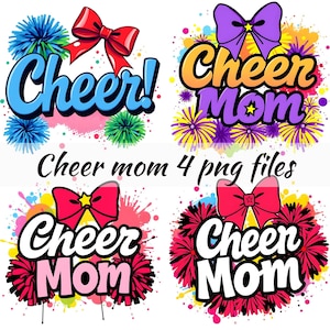 Kolekcja Cheer Mom Clipart - Komercyjne wykorzystanie PNG Żywe i zabawne wzory Cheerleading do sublimacji
