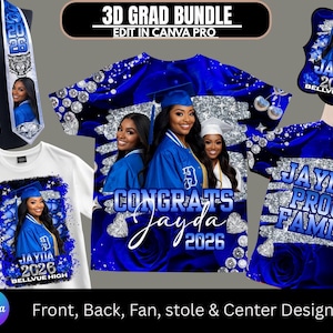 All Over Graduation 3D Tee Shirt Design Bundle Blue Rose Editable in ...