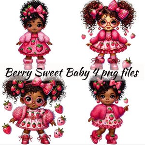 Berry Sweet Baby Shower Clipart - Afro-Amerikaanse zwarte meid schattig aardbei-commercieel gebruik, png