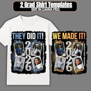 Abschluss-T-Shirt Design 4-Personen-Graduierten-Shirt für mehrere graduierte Foto-Canva-bearbeitbare kundenspezifische DTG DTF-Klasse von 2026
