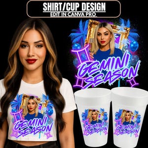 Gemini SZN Styroportassen-Aufkleber-Shirt Canva Template Shirt Design Zwillinge Saison Sternzeichen Schnapsglas Aufkleber, Gemini Bash Geburtstag Szn,