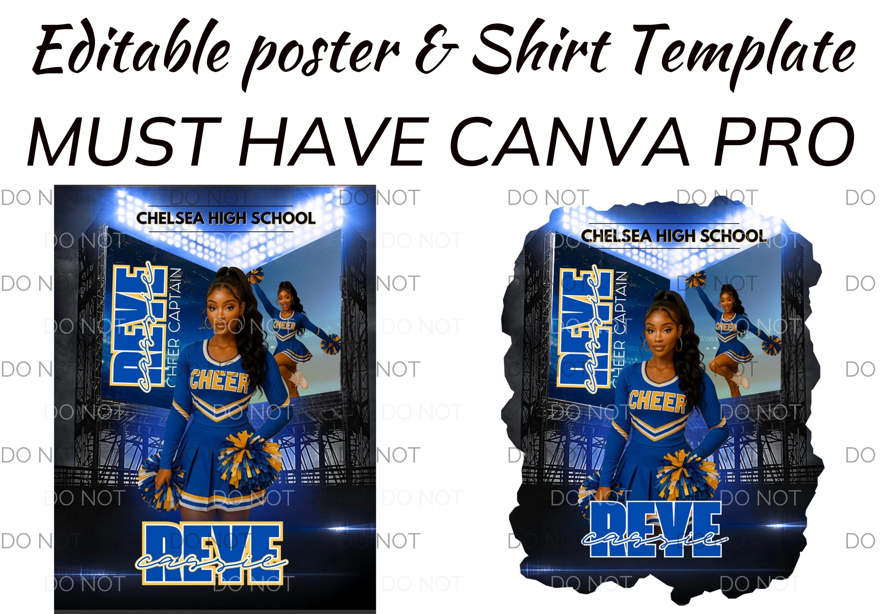 Cheerleading Poster Cheer T Shirt Design Editable Canva Template Cheer