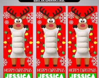Rendier Donut Card Kerstvakantie Canva-sjabloon en pdf inbegrepen bewerkbare gepersonaliseerde naam Digitale download Afdrukbaar