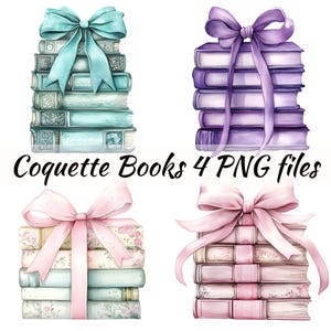 Kokette Bücher Clipart-Aquarell Buch Stapel Kommerzielle Nutzung-Ribbon Bogen Buch