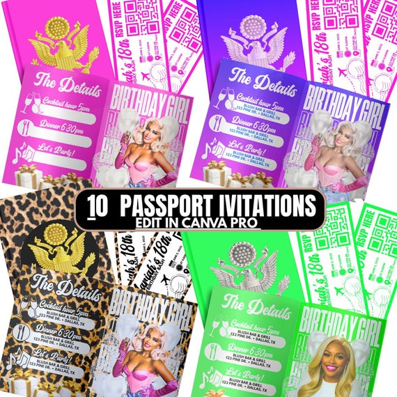 Editable Birthday Passport Template Canva Template Passport Invitation, Birthday Invitation, Editable Invite Passport Template, Passport