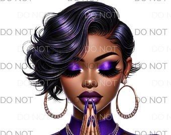 Black Girl Magic Praying Png-Commercial Use Black girl Short Hair Pixie Cut praying Hands PNG, Inspirational PNG, Spiritual