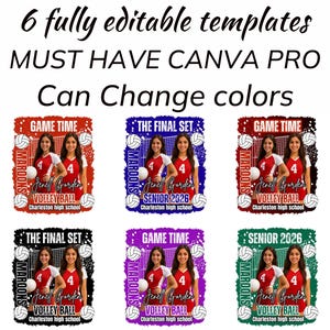Volleyball T-shirt Design Template for Canva Game day Senior night 2026 Sublimation, DTF, or DTG Printing Volleyball Team