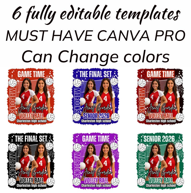 Volleyball T-shirt Design Template for Canva Game day Senior night 2026 Sublimation, DTF, or DTG Printing Volleyball Team
