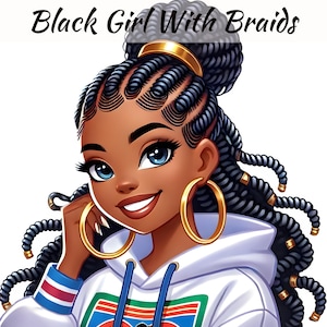 Black Girl With Braids Clip Art Cartoon Character with Braided Hair Commercial use