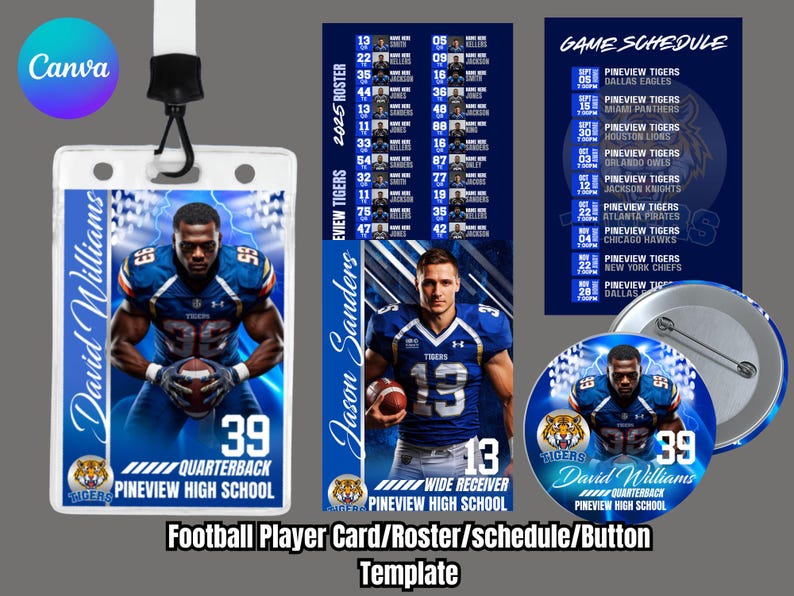 Football Lanyard Editable Template Player Photo Schedule Team Roster ...