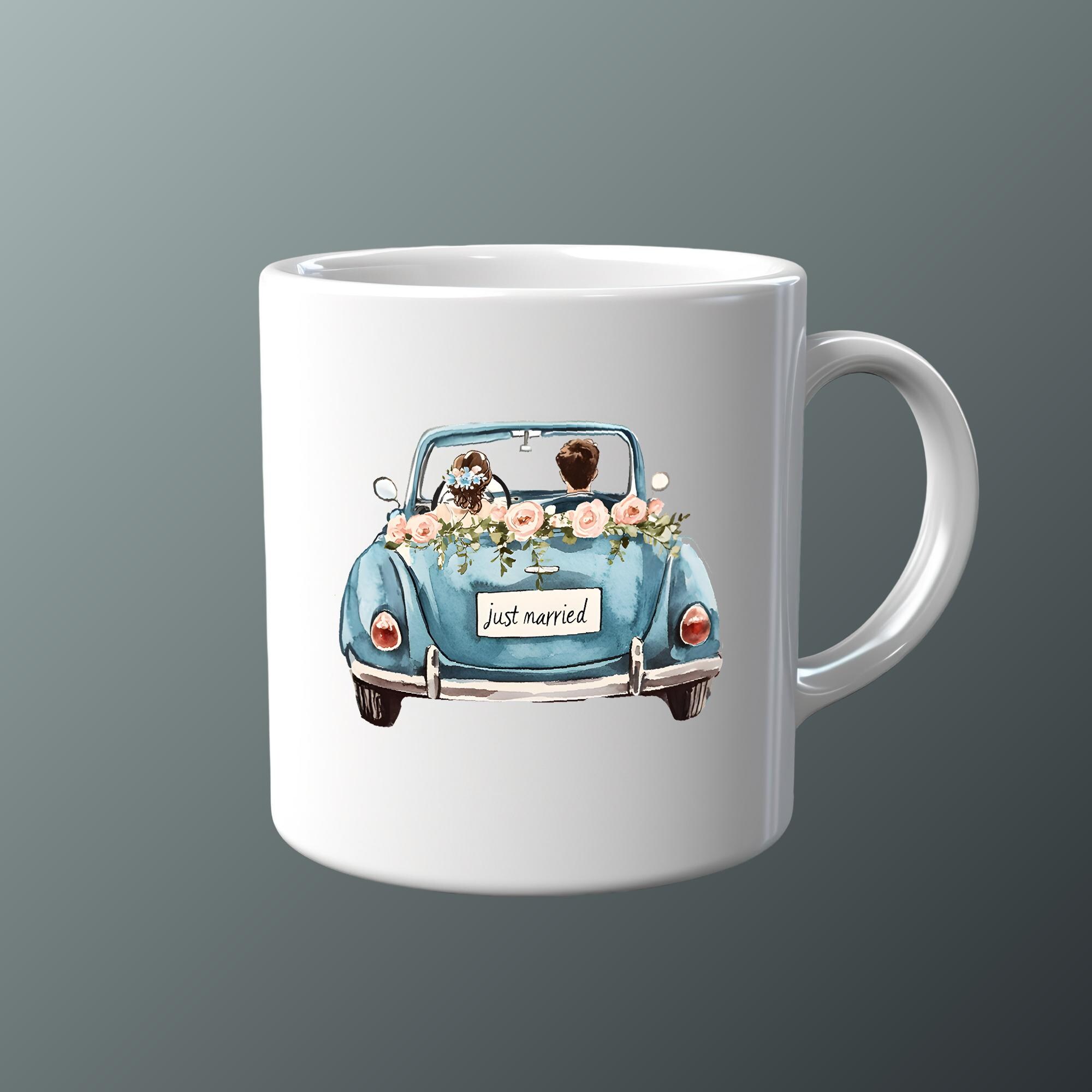 Just Married Car Clipart Watercolor PNG Bride and Groom Watercolor ...