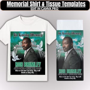 In Loving Memory of Green Shirt And Pocket Tissue Canva Template Rest In Heaven, Background, In Loving Memory Png, Custom Shirt Editable