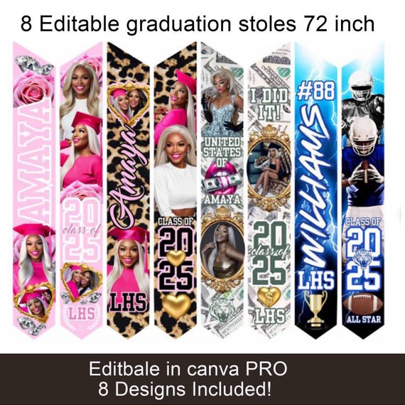 graduation stole templates for canva and sublimation stole bundle Graduation Template, Drag And Drop Canva, Graduation Sash