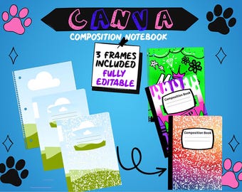 Composition Book Canva Frame Template Editable Custom Notebook Cover DIY Spiral Notebook Back to School Mockup