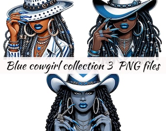 African American Cowgirl Clipart - Commercial Use-Black Girl PNG- Blue Cowgirl Collection