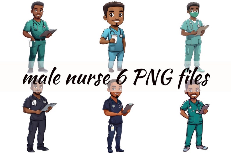 Male Nurse Clipart- African American Male Nurse PNG- Commercial Use ...