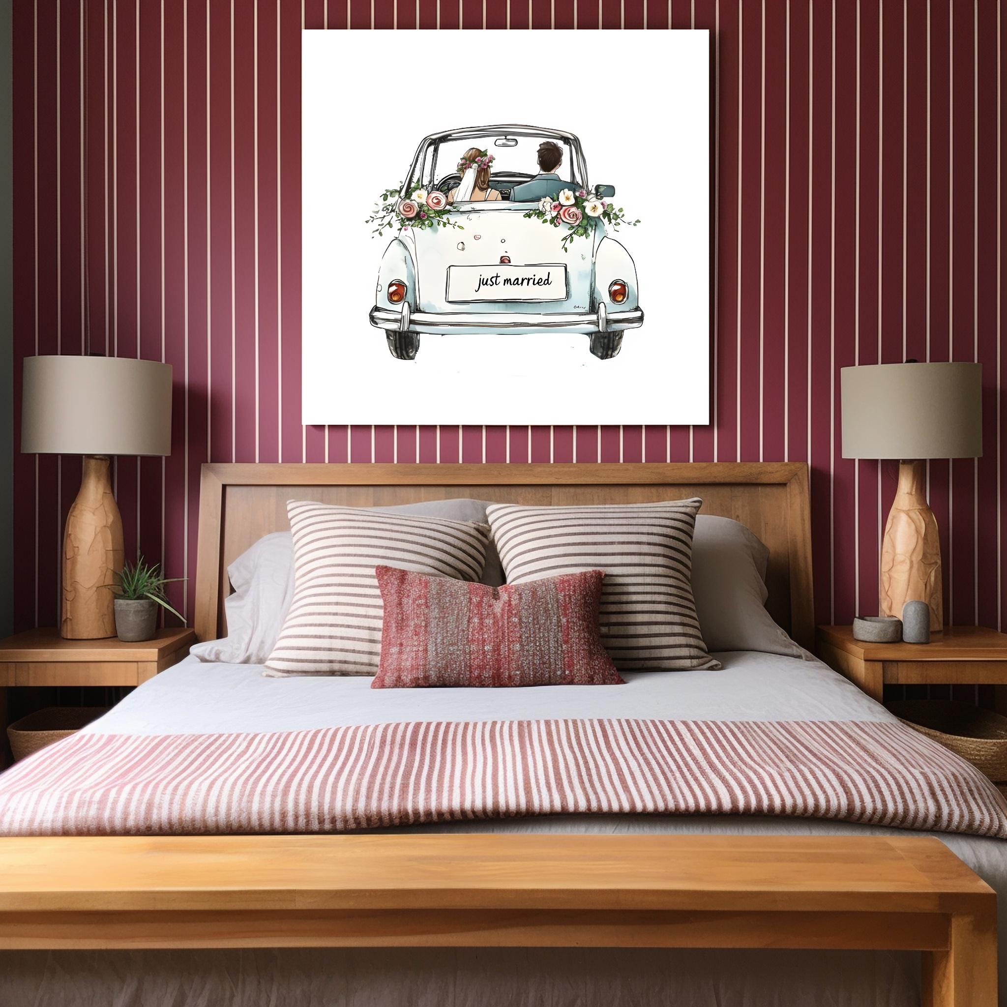 Just Married Car Clipart Watercolor PNG Bride and Groom Watercolor ...