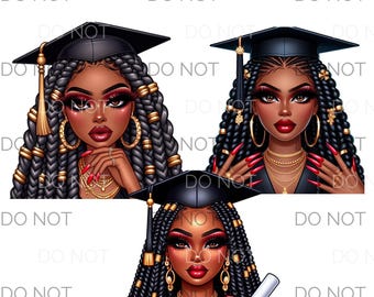 Black Woman Graduate Clipart Png-Senior black woman -Commercial Use Black Girl with braids Graduation