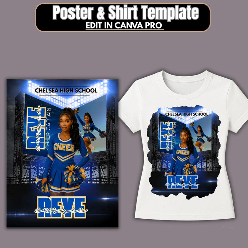 Cheerleading Poster Cheer T Shirt Design Editable Canva Template Cheer
