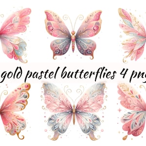 Rosa und Gold Schmetterling Clipart PNG - Pastell Schmetterling kommerzielle Nutzung - Aquarell Clipart