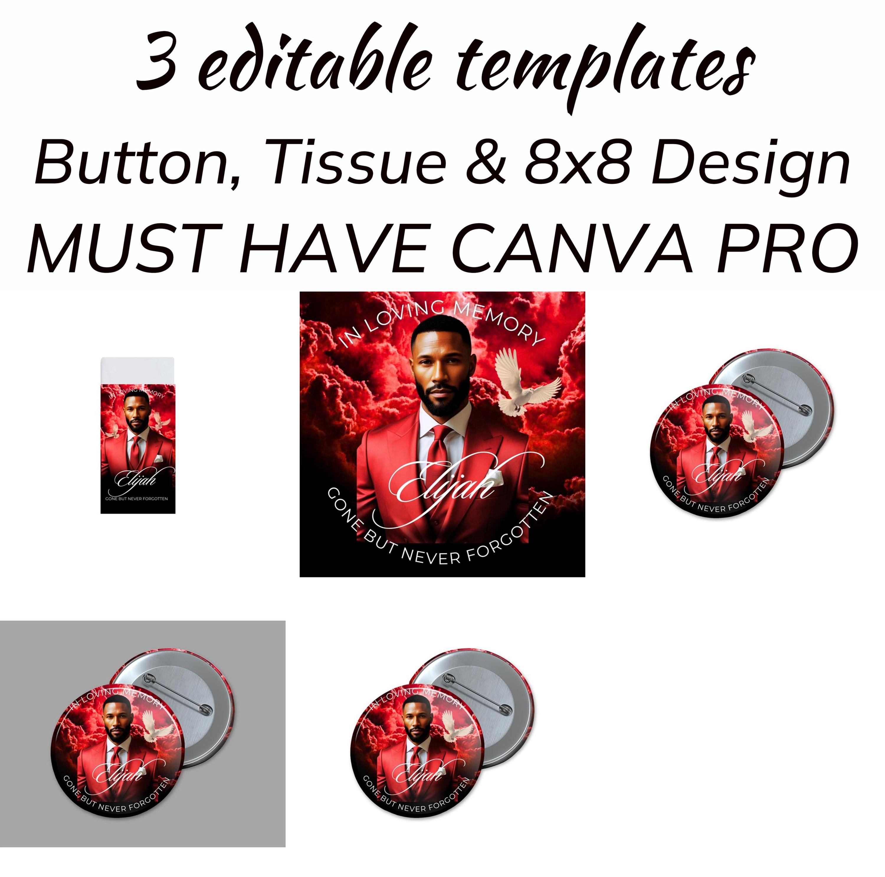 Memorial Button Pins for Funeral Red Tissue Label Canva Template ...