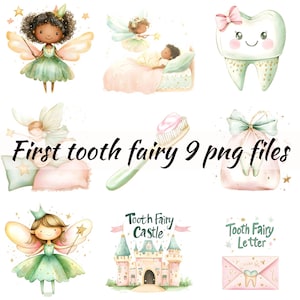 Primeiro Clipart de Dente - Aquarela PNG - Fada do Dente - Uso Comercial