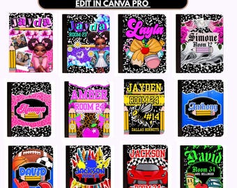 Composition Book Cover Designs For Canva 12 Editable Templates Back to School DIY Customizable Personalized Notebook Covers
