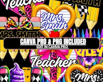 Back-to-school Bundle First Day Of School, Canva Template & Png, Teacher Bundle Png, School Supplies, School Bundle Png,
