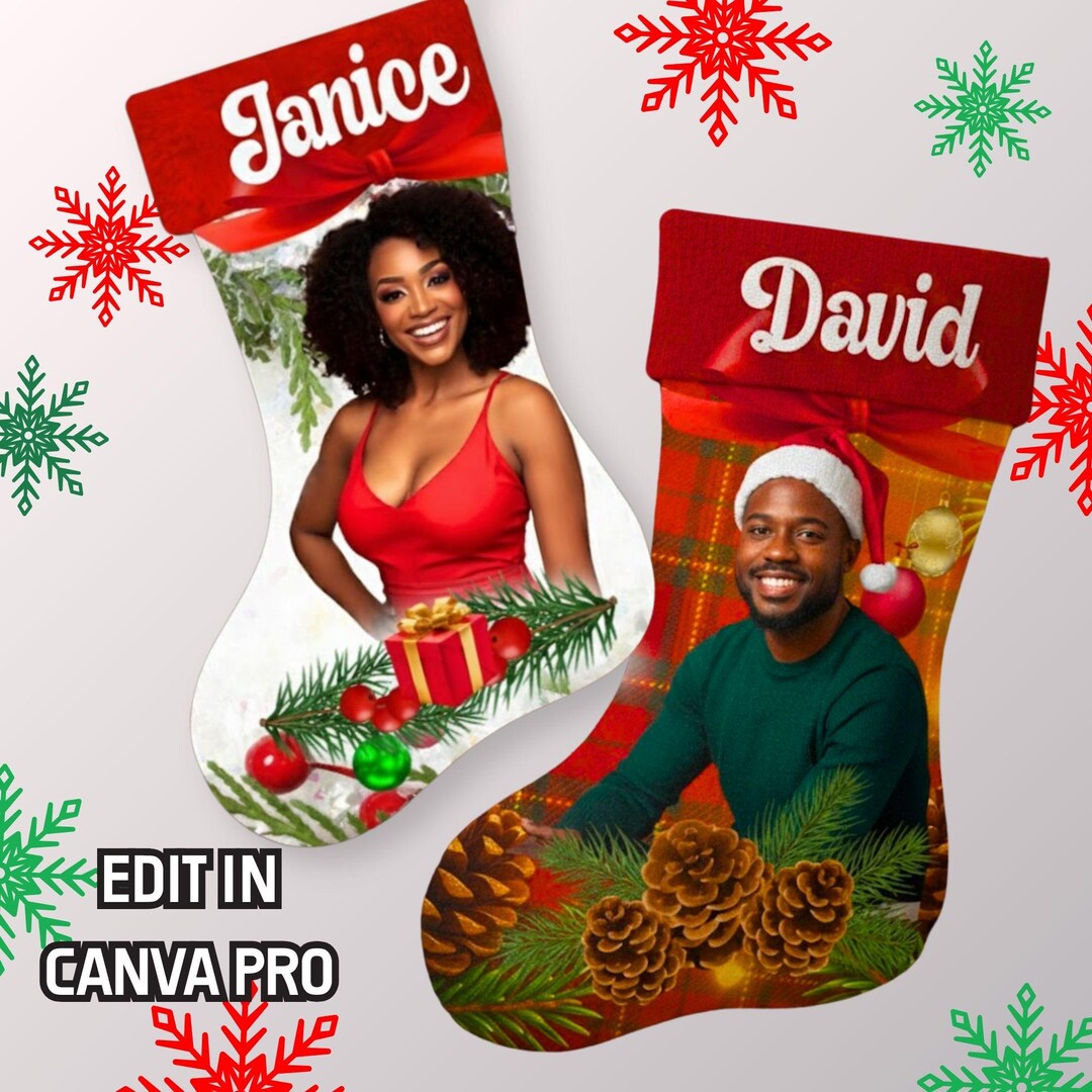 Stocking Cap Editable Christmas Stocking Canva Template Sublimation Personalized Name ...